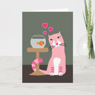 Cat & Goldfish Valentine Holiday Card