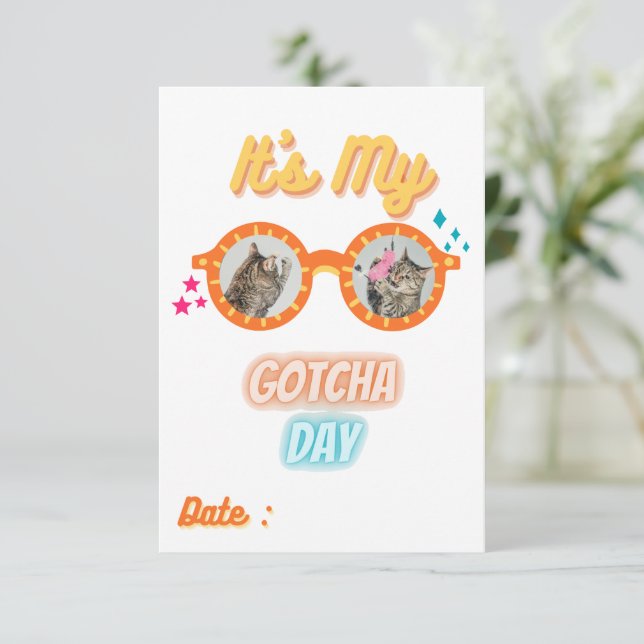 Cat Gotcha Day Pet Adoption Day Kitten Birthday  Invitation (Standing Front)