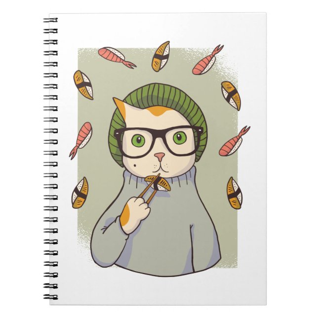 Cat Gourmet Sushi Lover Design Notebook (Front)