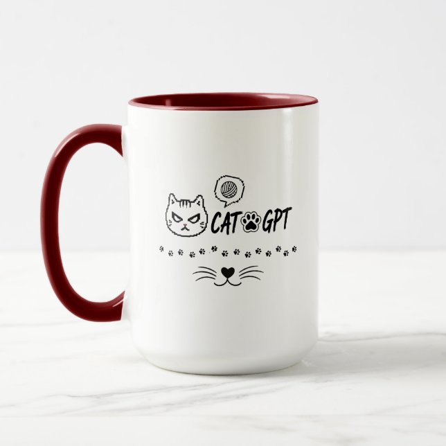 CAT GPT AI Funny Pixel Cat / Funny Cat Tech Quote  Mug (Left)