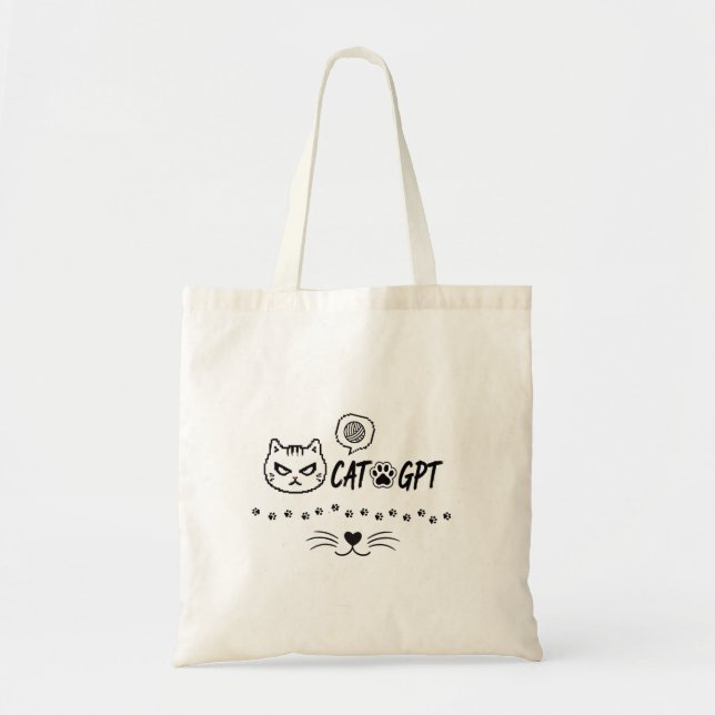 CAT GPT AI Funny Pixel Cat / Funny Cat Tech Quote  Tote Bag (Front)