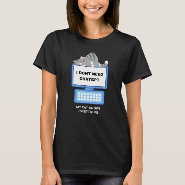 Cat GPT Working Ai Cat Tee Cool Lazy Cat Using Com (Front)