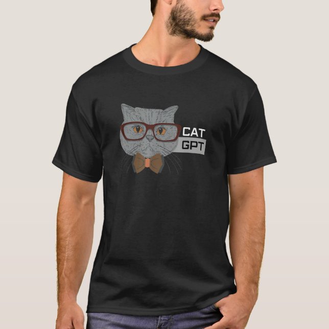 Cat GPT Working Ai Cat Tee  Geek Cat  & Chat GPT (Front)