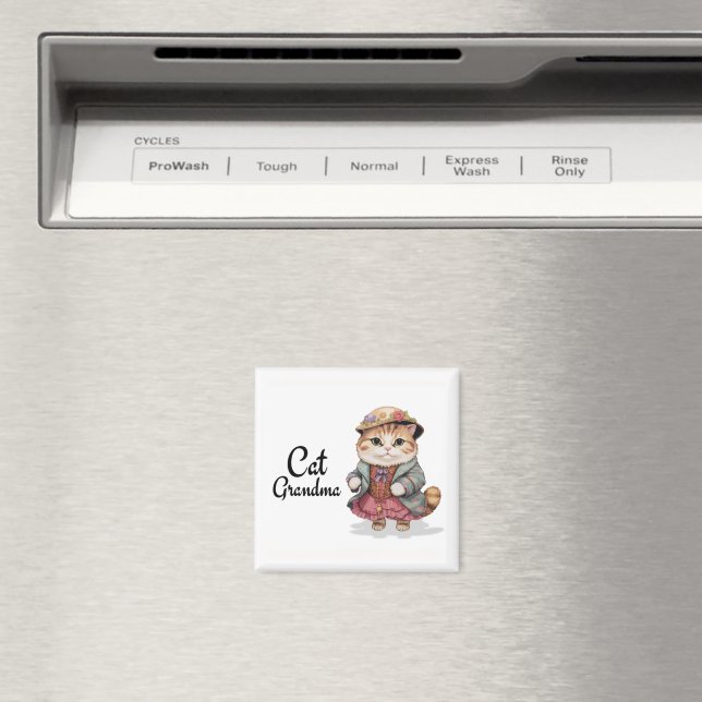 Cat Grandma Floral Hat Orange Cat Magnet (In Situ (Dishwasher))