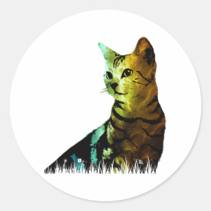 Cat graphic art classic round sticker