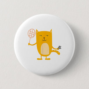 Cat Graphic Badminton Player Shuttle Sports Smash 6 Cm Round Badge
