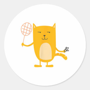 Cat Graphic Badminton Player Shuttle Sports Smash Classic Round Sticker