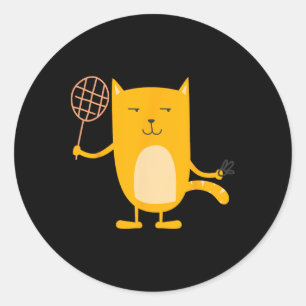 Cat Graphic Badminton Player Shuttle Sports Smash Classic Round Sticker