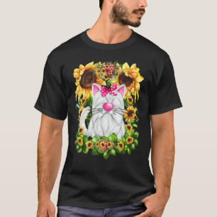Cat Graphic For Women Sunflower Pattern Cute Kitte T-Shirt