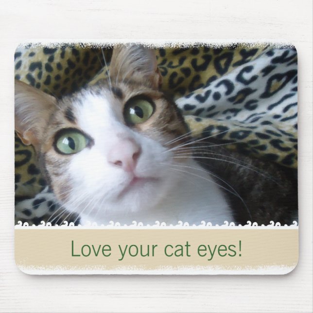 Cat Green Eyes - beige mousepad (Front)