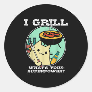 Cat Grilling Superpower Camping Bbq Funny Classic Round Sticker