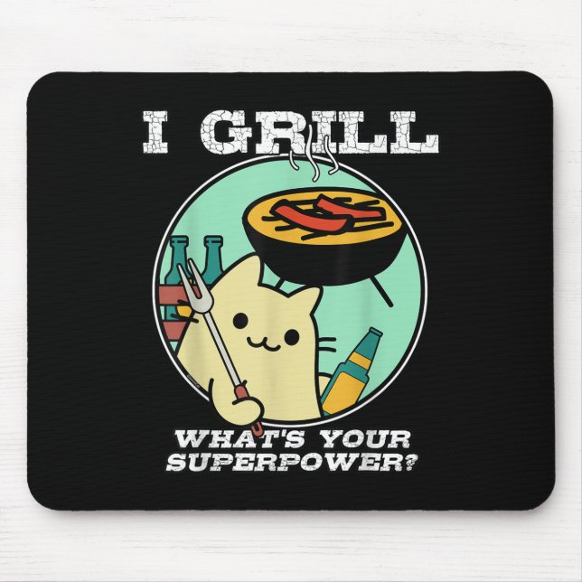 Cat Grilling Superpower Camping Bbq Funny  Mouse Pad (Front)