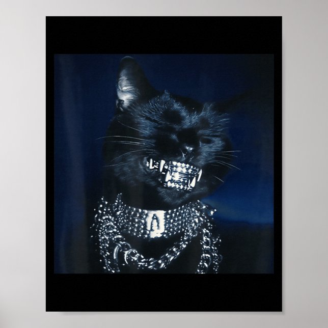 Cat Grillz Funny Kitten Meme Cat Smiling Brain Rot Poster (Front)