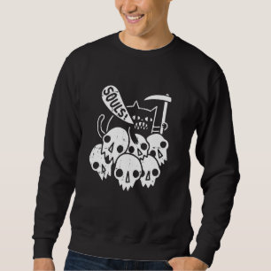 Cat Grim Reaper Halloween Funny Skulls Bones Skele Sweatshirt