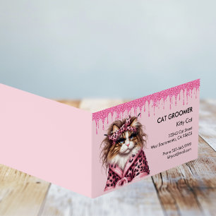 Cat Groomer Sitter Pink Glitter Dripping Loyalty Business Card
