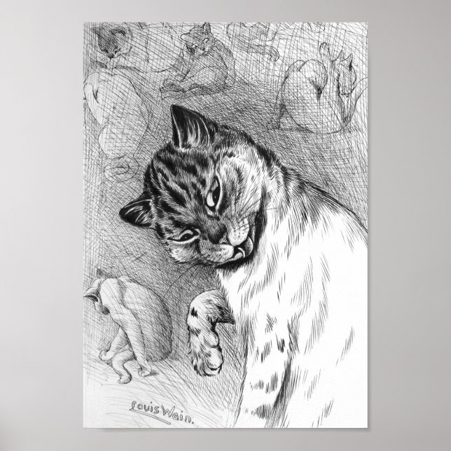 Cat Grooming, Louis Wain Poster (Front)