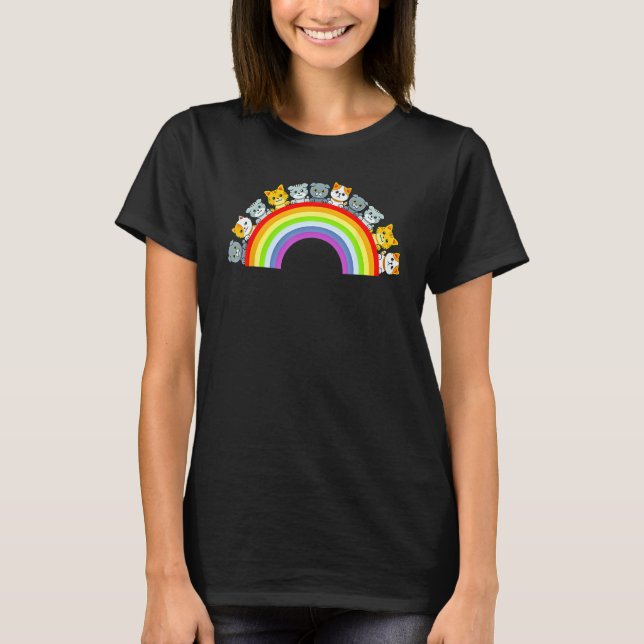 Cat Group Rainbow Cat Lover Funny T-Shirt (Front)