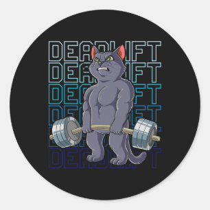 Cat Gym Weight Training Deadlift Men Women  Classic Round Sticker