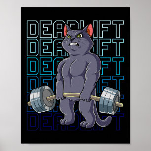 Cat Gym Weight Training Deadlift Men Women Poster