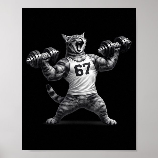Cat gym workout funny 67 six seven meme pump kitte poster (Front)