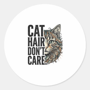 Cat Hair Don’t Care Vintage Engraving Cat Shirt De Classic Round Sticker