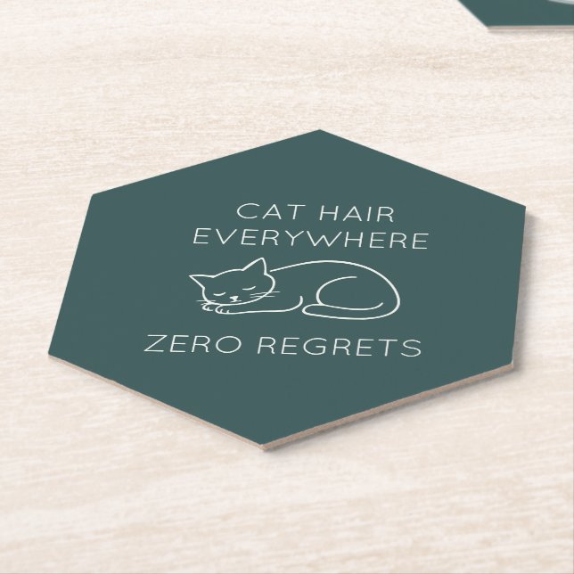 Cat hair zero regrets paper coaster (Angled)