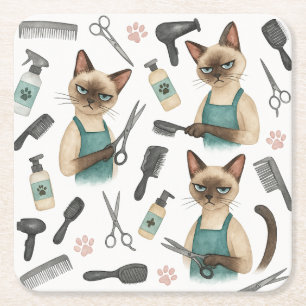 Cat Hairdresser is working for Cat Lovers Square Paper Coaster