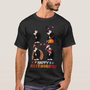 Cat Halloween And Merry Christmas Happy Hallothank T-Shirt