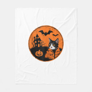 Cat Halloween Art 2024 Kitten Cats Men Women Kids Fleece Blanket