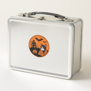 Cat Halloween Art 2024 Kitten Cats Men Women Kids Metal Lunch Box