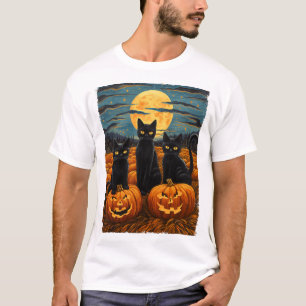 Cat Halloween Cat Lovers Starry Night Cat Van Gogh T-Shirt