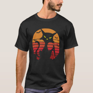 Cat Halloween Cat with Knife Scary Black Cat Hallo T-Shirt