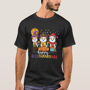 Cat  Halloween Christmas Happy Hallothanksmas T-Shirt