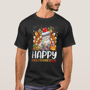 Cat Halloween Christmas Happy Hallothanksmas T-Shirt