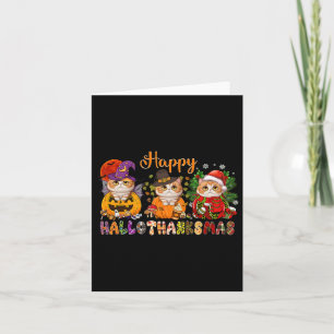 Cat Halloween Christmas Happy Hallothanksmas Thank Card