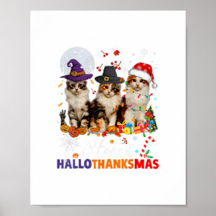 cat halloween christmas happy hallothanksmas thank poster