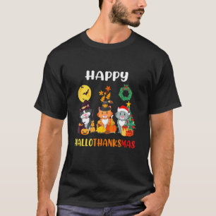 Cat Halloween Christmas Happy Hallothanksmas Thank T-Shirt