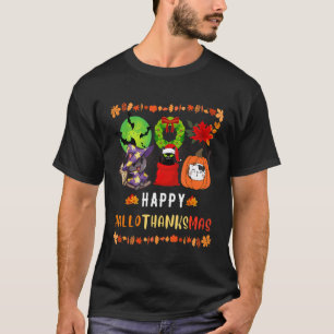 Cat Halloween Christmas Happy Hallothanksmas Thank T-Shirt