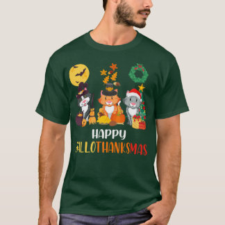 Cat Halloween Christmas Happy Hallothanksmas Thank T-Shirt