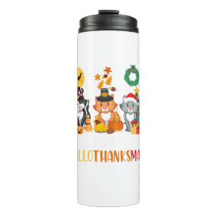 Cat Halloween Christmas Happy Hallothanksmas Thank Thermal Tumbler