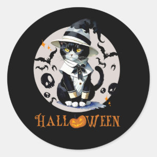 cat halloween classic round sticker