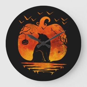 CAT HALLOWEEN COSTUME PUMPKIN CATS LOVER FALL SEAS LARGE CLOCK