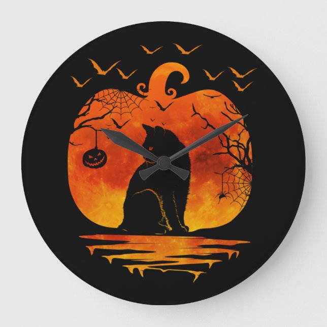 CAT HALLOWEEN COSTUME PUMPKIN CATS LOVER FALL SEAS LARGE CLOCK (Front)