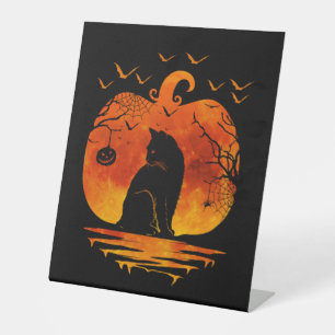 CAT HALLOWEEN COSTUME PUMPKIN CATS LOVER FALL SEAS PEDESTAL SIGN