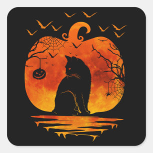 CAT HALLOWEEN COSTUME PUMPKIN CATS LOVER FALL SEAS SQUARE STICKER