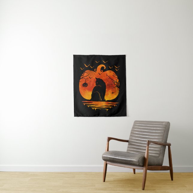 CAT HALLOWEEN COSTUME PUMPKIN CATS LOVER FALL SEAS TAPESTRY (In Situ)