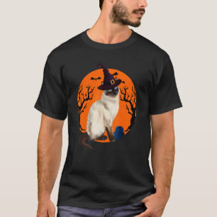 Cat Halloween Costume Witch Hat And Moon T-Shirt