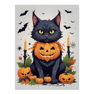 Cat Halloween Cute Adorable Funny Animal Cartoon Poster