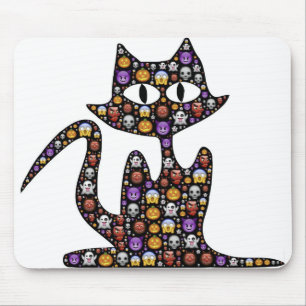 Cat Halloween Emoji Scary Frightful Spooky Icons Mouse Pad