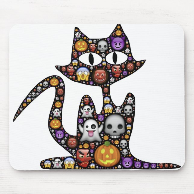 Cat Halloween Emoji Scary Frightful Spooky Icons. Mouse Pad (Front)